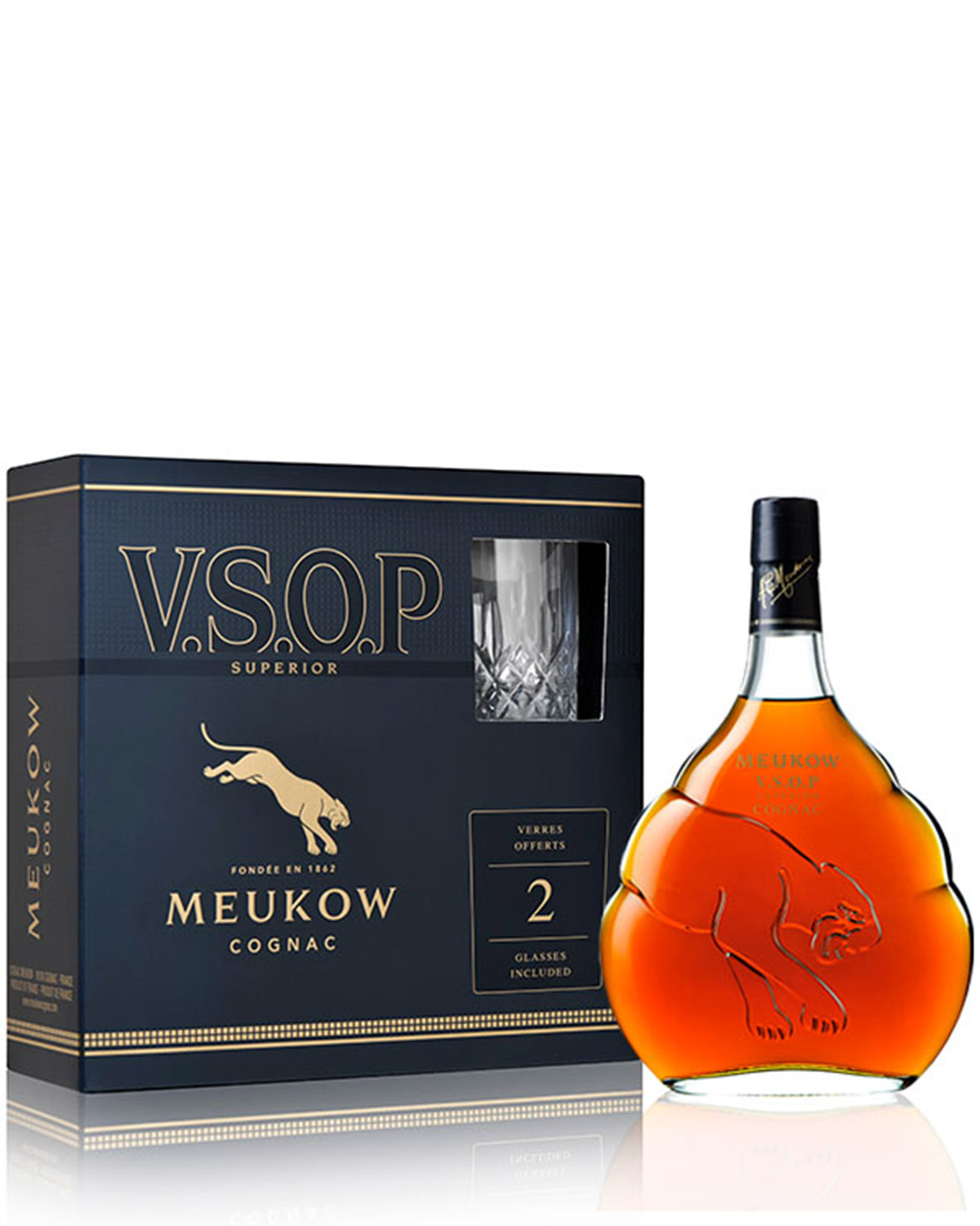 Meukow Cognac VSOP 70cl + 2 klaasi