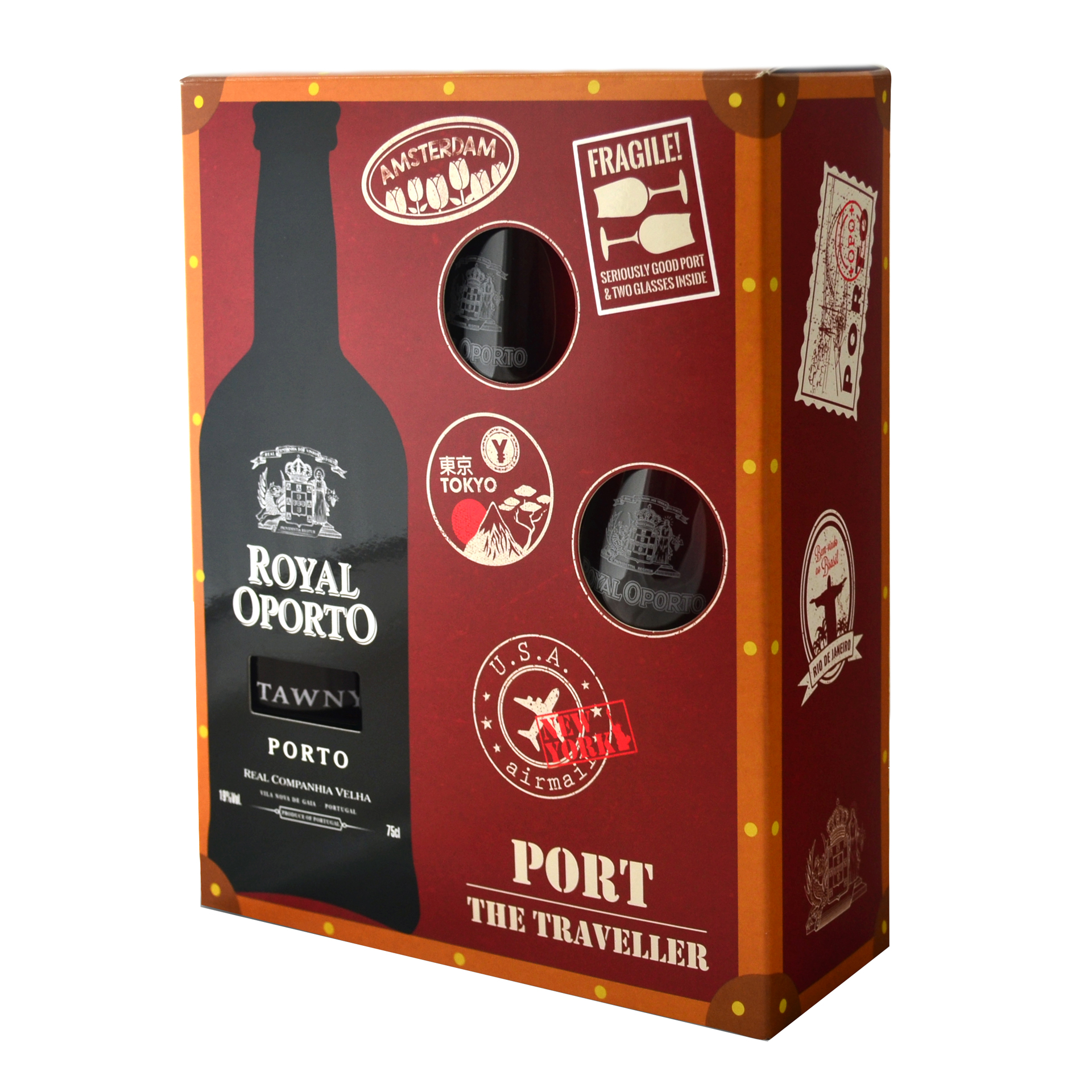 ROYAL OPORTO TAWNY PORTO TRAVEL BOX + 2 KLAASI